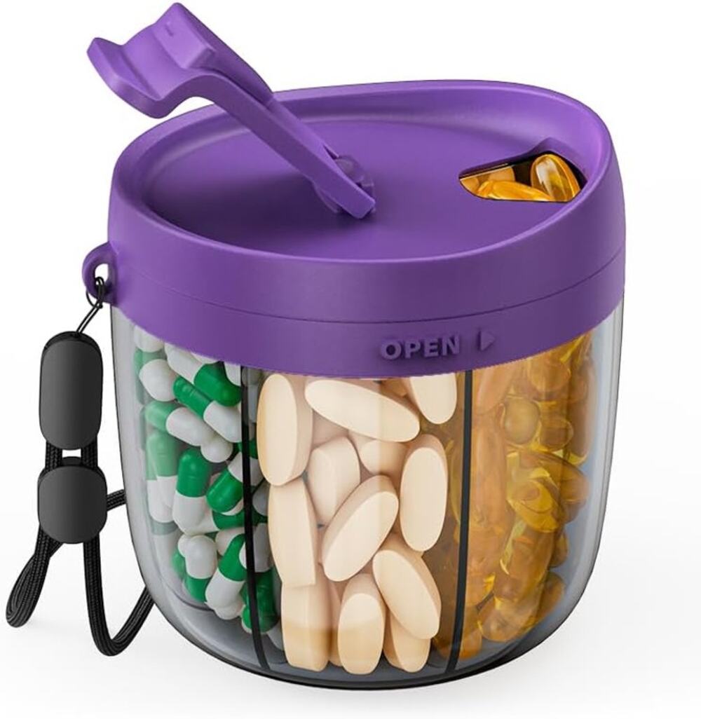 Portable Pill Dispenser, 7 Compartments, Anti-Mix Pill Organizer (Dark Purple)